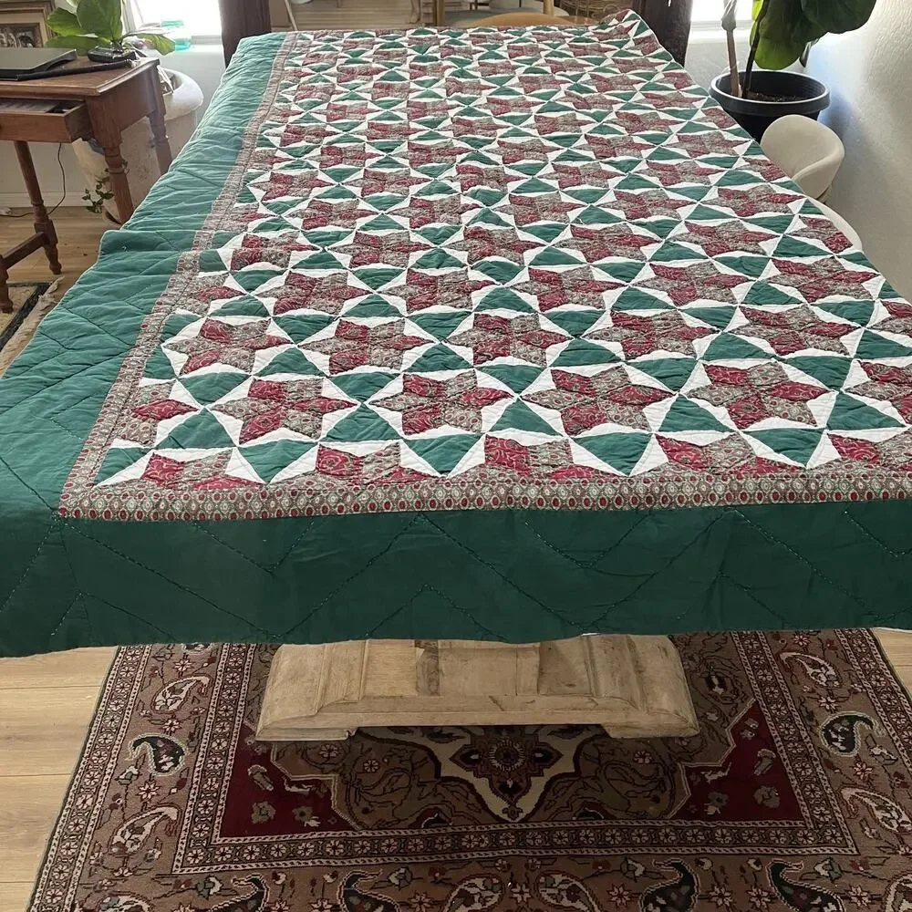 Hand Quilted Star Patchwork Cotton Quilt Bedspread 98
